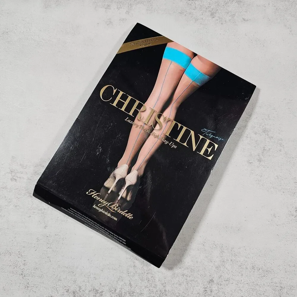 Honey Birdette Christine Turquoise Sheer Stay Up Seamed Stockings Size M